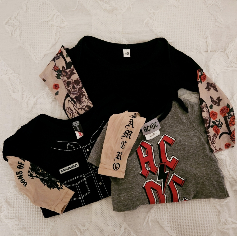 Onesie Bundle ⚡️AC/DC⚡️Sons Of Anarcy💀 Tattoo Sleeve Bodysuits